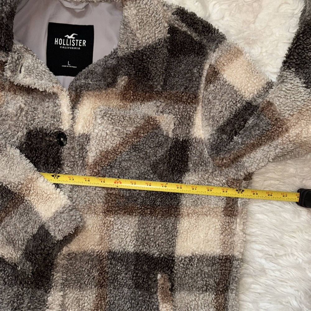 Hollister Teddy Plaid Faux Sherpa Lined Pea Coat, Size L - Picture 6 of 16